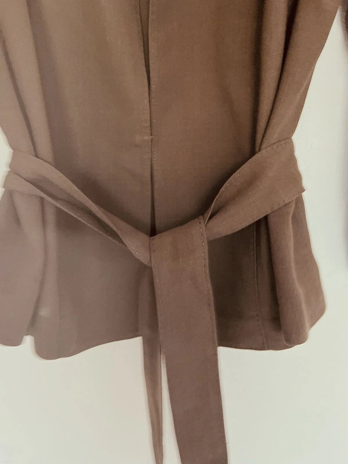 TALBOTS Womens Open Front Coat Sz 4 3/4 Sleeve Tie Waist Brown Jacket Office