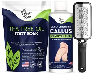Tea Tree Foot Soak, Callus Remover Gel - Extra Strength Callus Remover Gel & Foot Soak With Epsom Salts For Calluses, Dry Cracked Heels, Toenail Fungus & Odor - Pedicure for Tired Feet