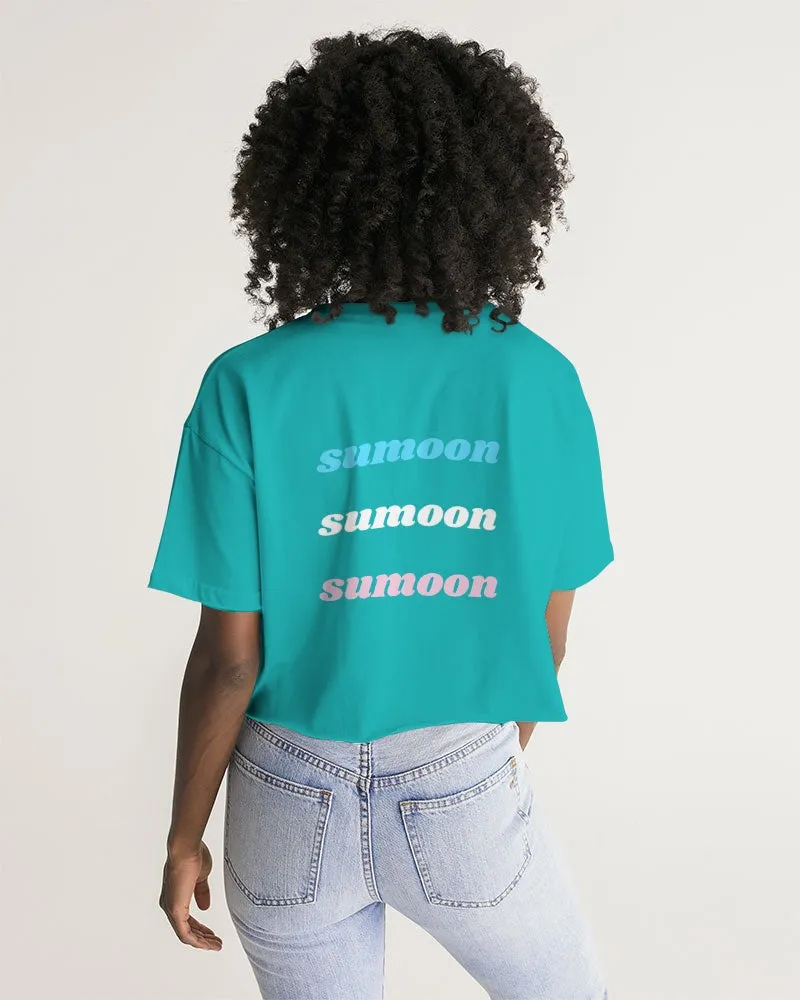 teal large text logo cropped tee
