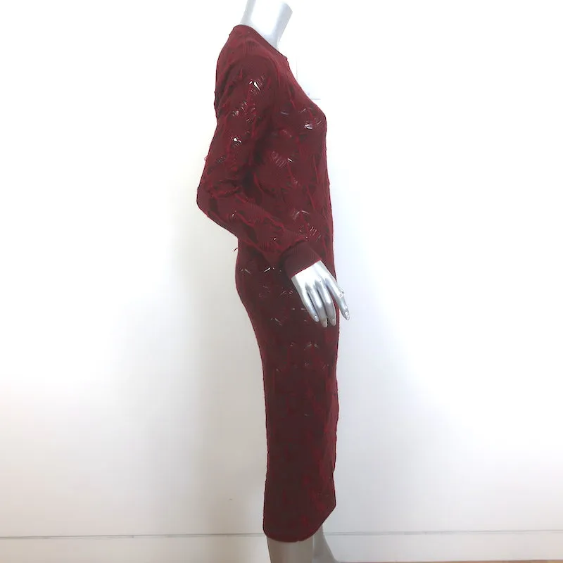 Thakoon Long Sleeve Midi Sweater Dress Burgundy Wool Knit Size Medium
