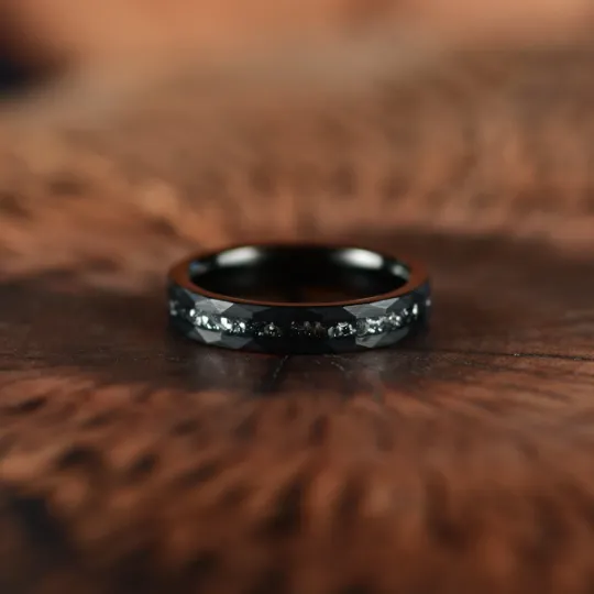 The Commander Ring - Crushed Meteorite Hammered Tungsten Men's Wedding Band 4MM