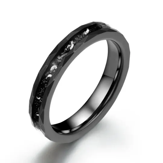 The Commander Ring - Crushed Meteorite Hammered Tungsten Men's Wedding Band 4MM