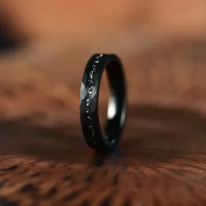 The Commander Ring - Crushed Meteorite Hammered Tungsten Men's Wedding Band 4MM