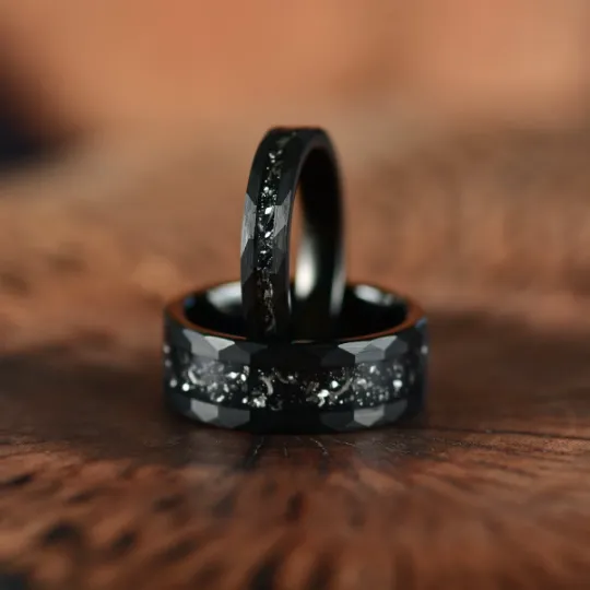 The Commander Ring - Crushed Meteorite Hammered Tungsten Men's Wedding Band 4MM