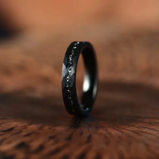 The Commander Ring - Crushed Meteorite Hammered Tungsten Men's Wedding Band 4MM