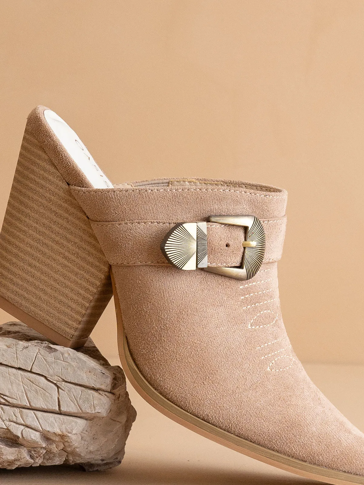 The Dixie | Apricot Western Inspired Mule With Buckle Detail