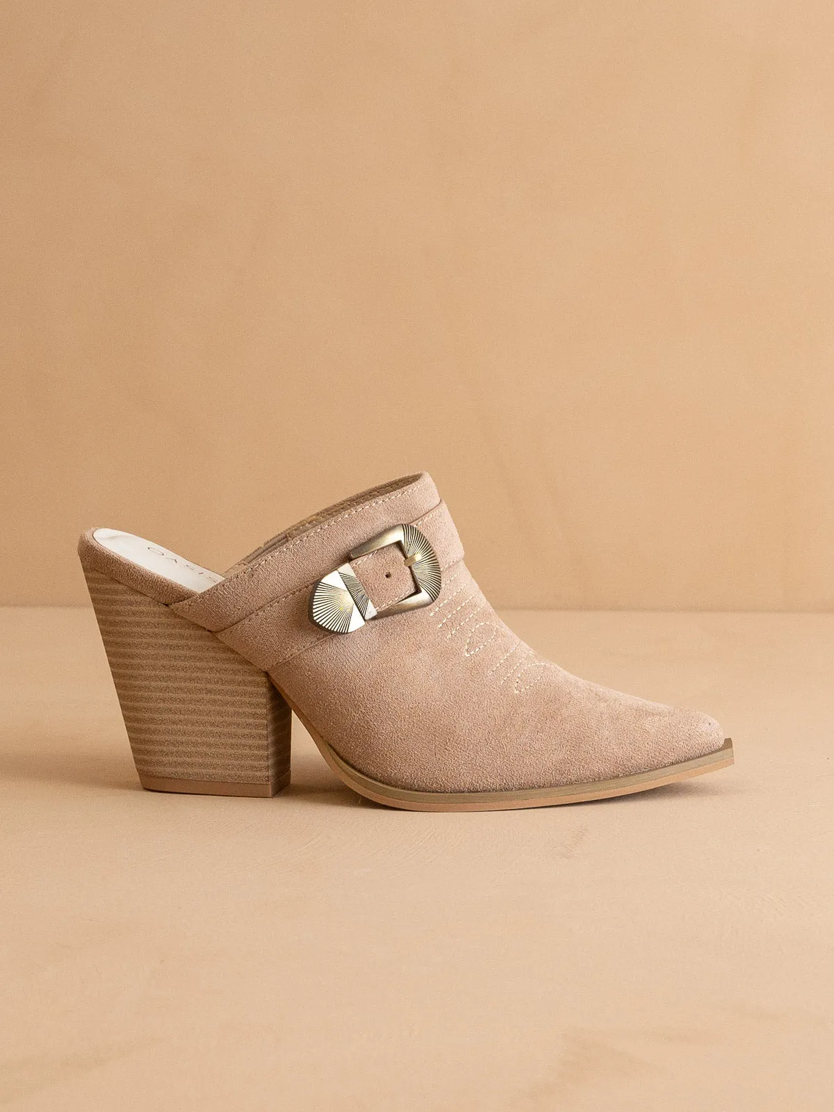 The Dixie | Apricot Western Inspired Mule With Buckle Detail
