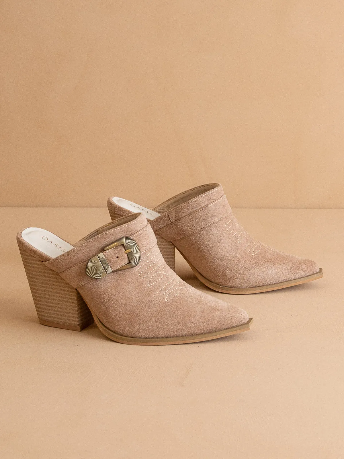 The Dixie | Apricot Western Inspired Mule With Buckle Detail