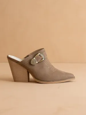 The Dixie | Dark Taupe Western Inspired Mule With Buckle Detail