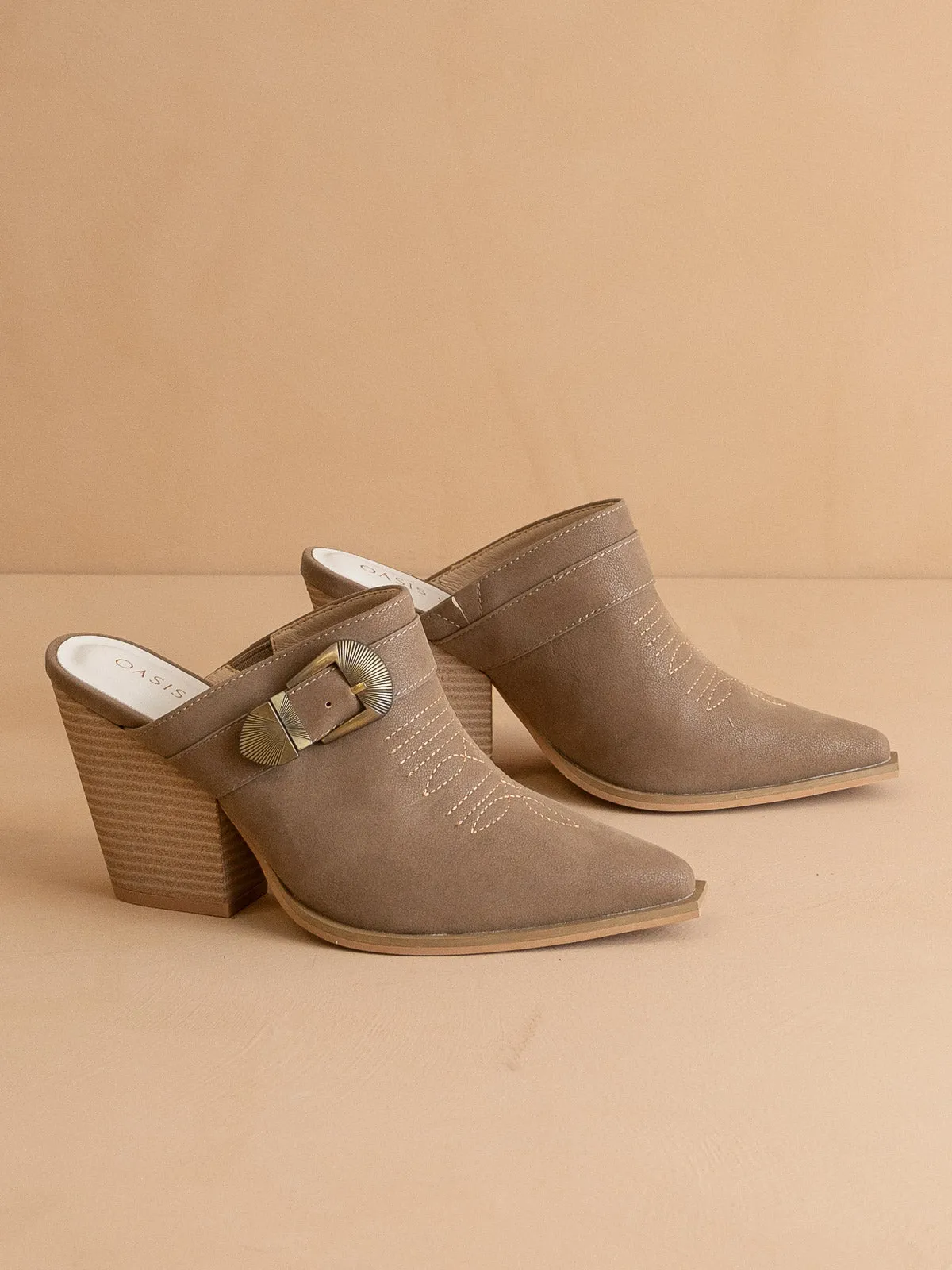 The Dixie | Dark Taupe Western Inspired Mule With Buckle Detail