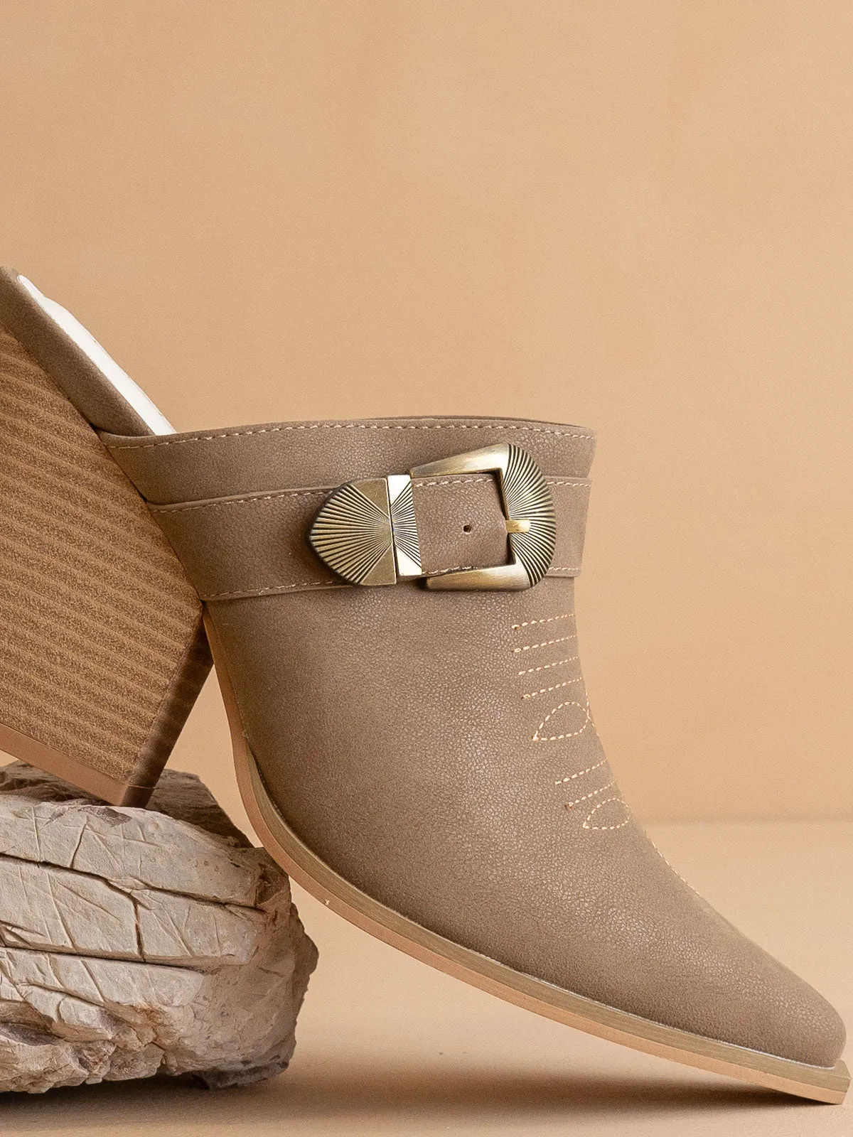 The Dixie | Dark Taupe Western Inspired Mule With Buckle Detail