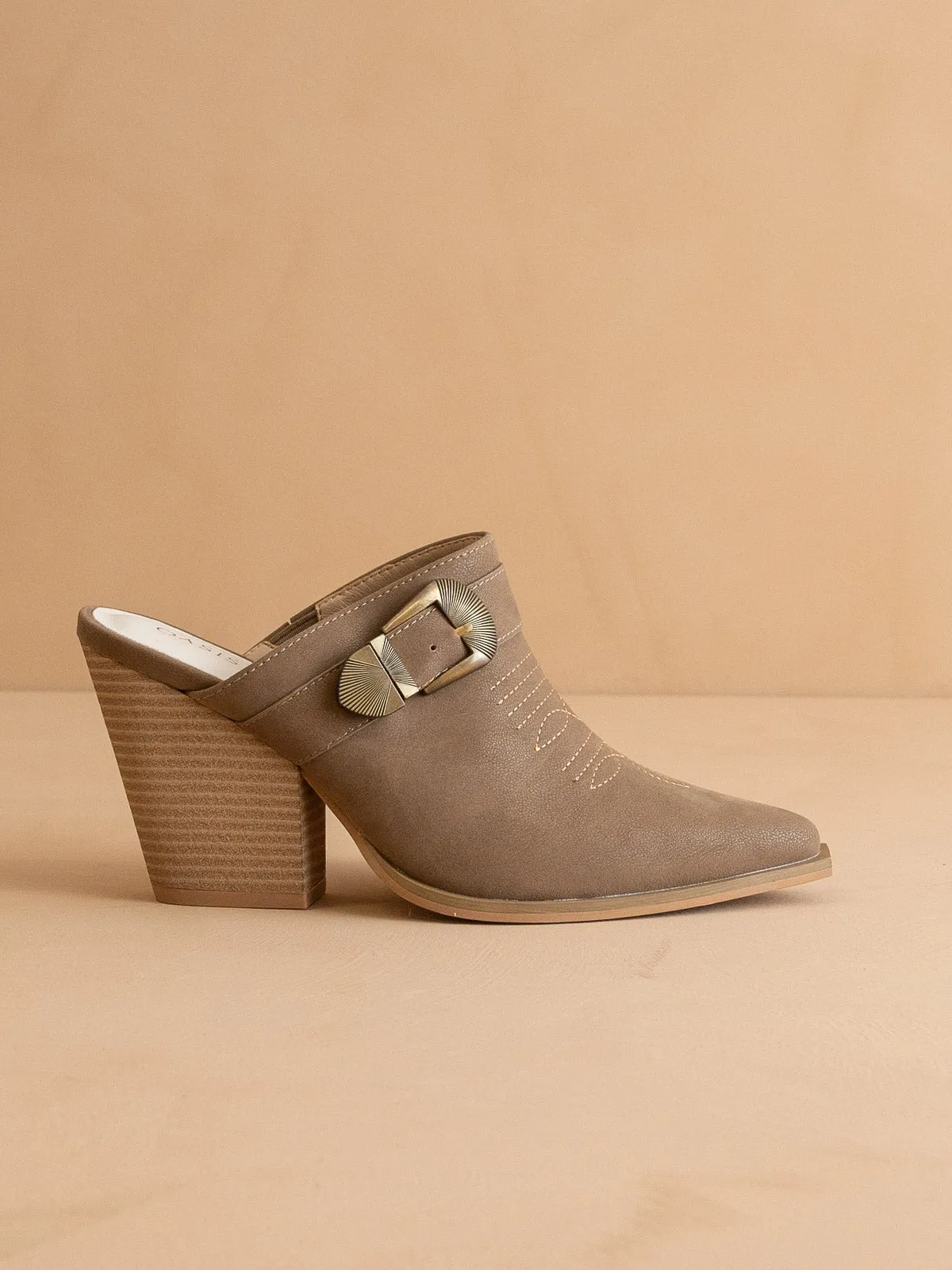 The Dixie | Dark Taupe Western Inspired Mule With Buckle Detail
