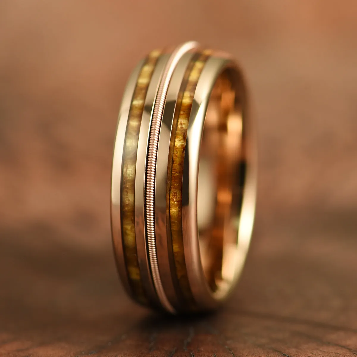 The Hawaiian Ring - Hawaiian Koa Wood & Antler Rose Tungsten  Wedding Band 6MM