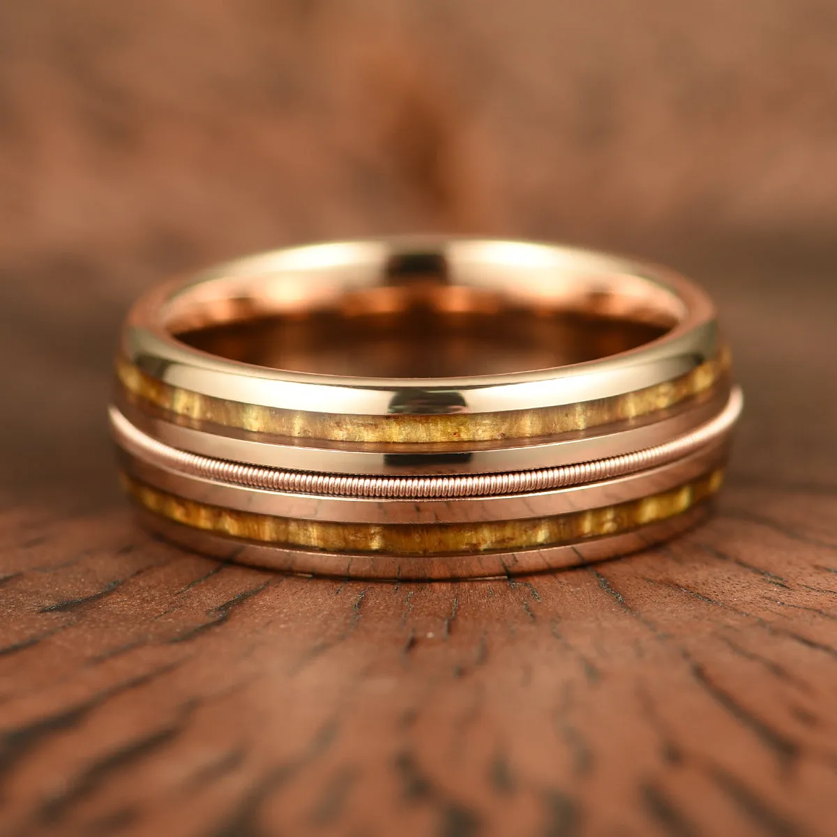 The Hawaiian Ring - Hawaiian Koa Wood & Antler Rose Tungsten  Wedding Band 6MM