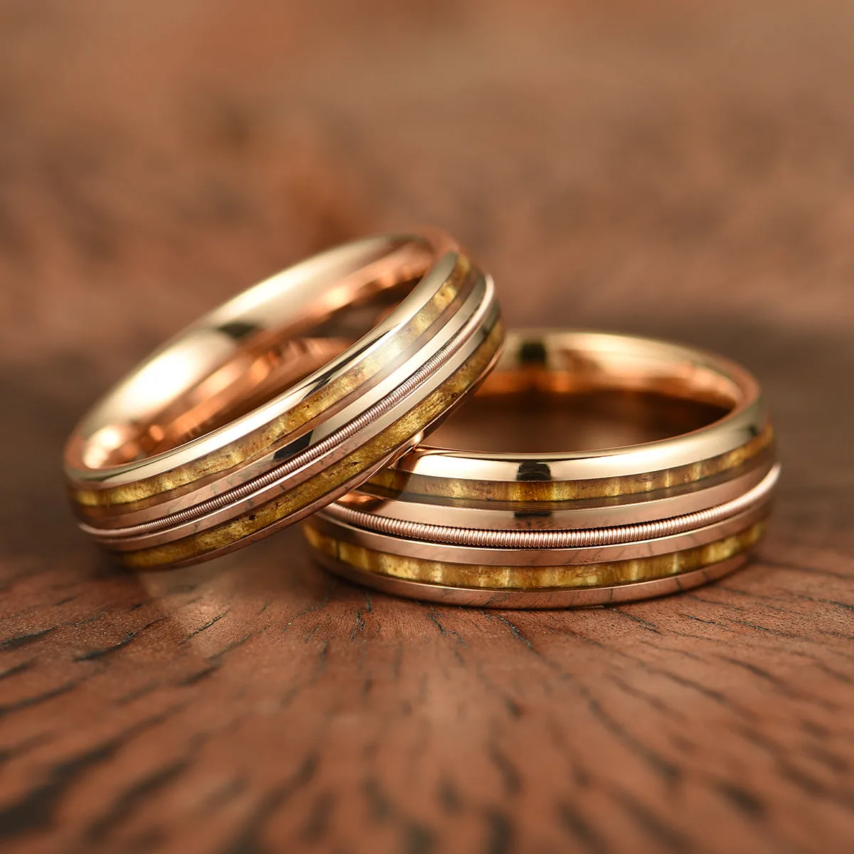 The Hawaiian Ring - Hawaiian Koa Wood & Antler Rose Tungsten  Wedding Band 6MM