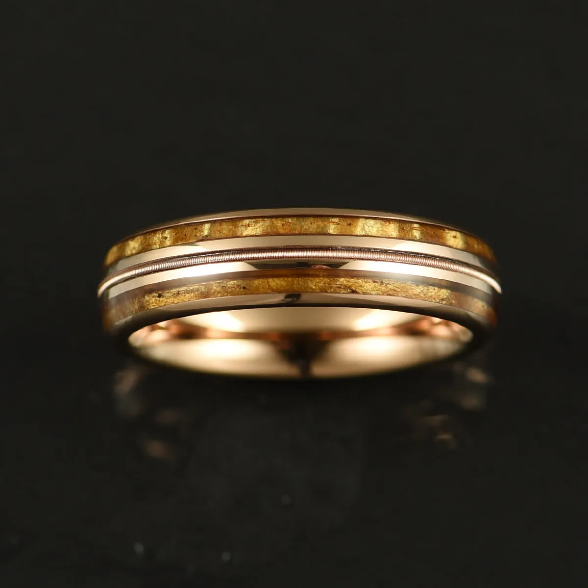 The Hawaiian Ring - Hawaiian Koa Wood & Antler Rose Tungsten  Wedding Band 6MM