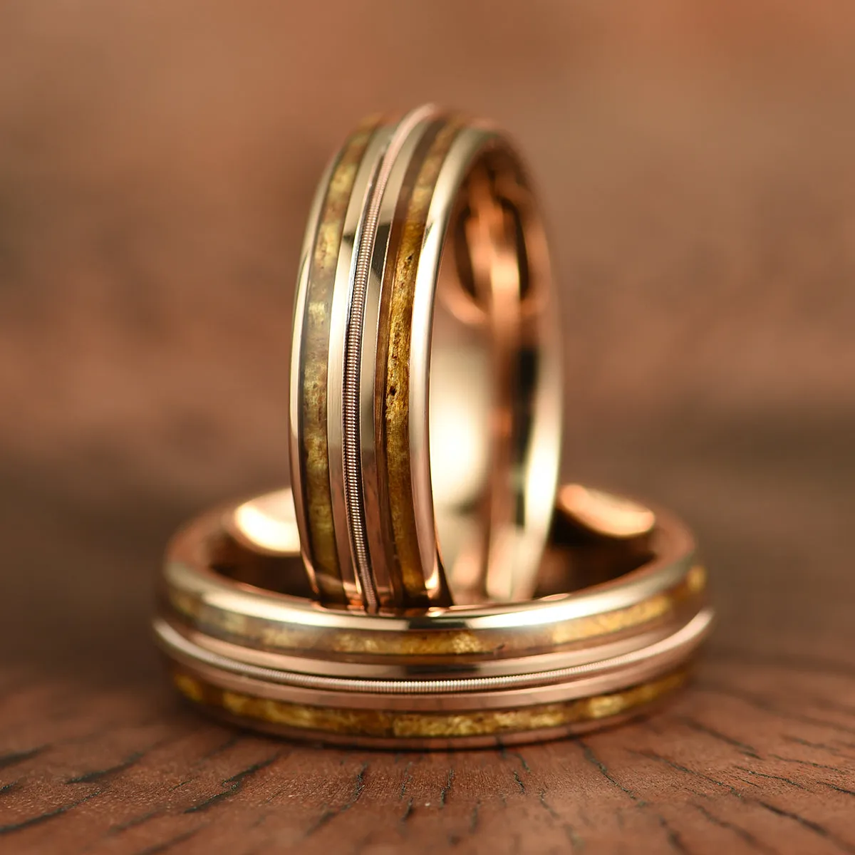The Hawaiian Ring - Hawaiian Koa Wood & Antler Rose Tungsten  Wedding Band 6MM