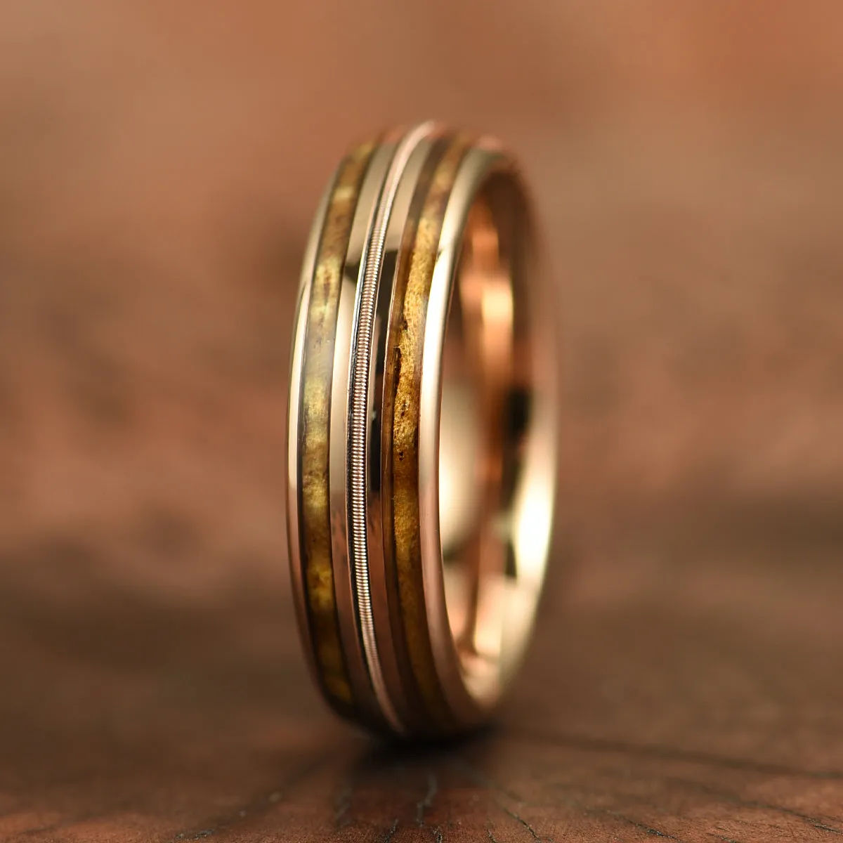 The Hawaiian Ring - Hawaiian Koa Wood & Antler Rose Tungsten  Wedding Band 6MM