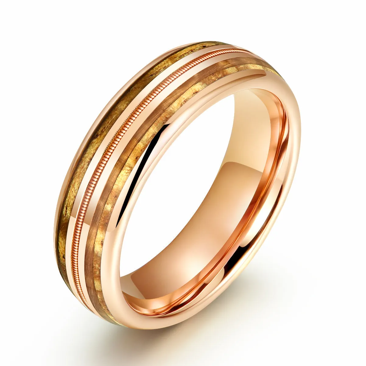 The Hawaiian Ring - Hawaiian Koa Wood & Antler Rose Tungsten  Wedding Band 6MM