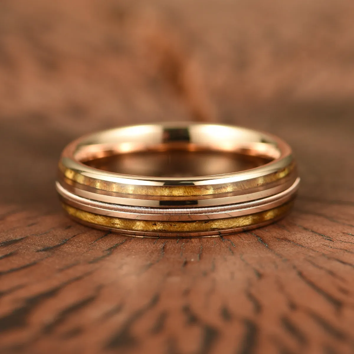 The Hawaiian Ring - Hawaiian Koa Wood & Antler Rose Tungsten  Wedding Band 6MM