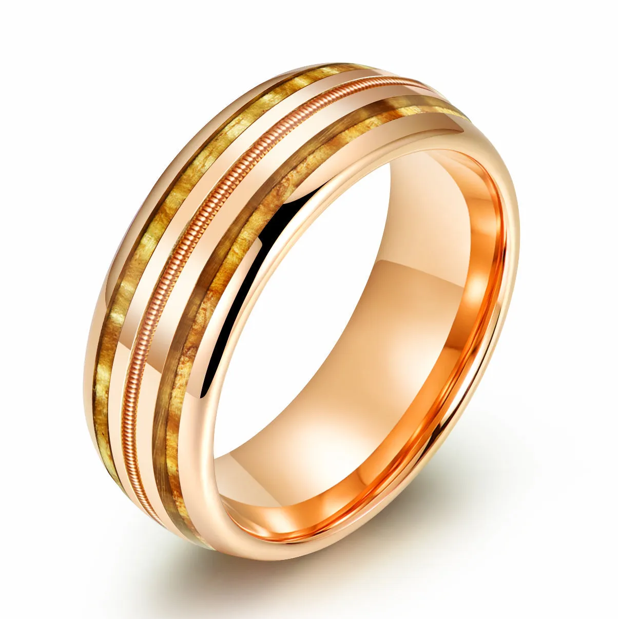 The Hawaiian Ring - Hawaiian Koa Wood & Antler Rose Tungsten  Wedding Band 6MM