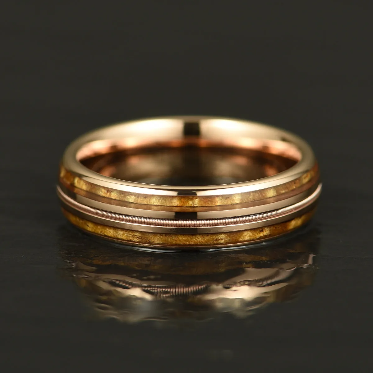 The Hawaiian Ring - Hawaiian Koa Wood & Antler Rose Tungsten  Wedding Band 6MM