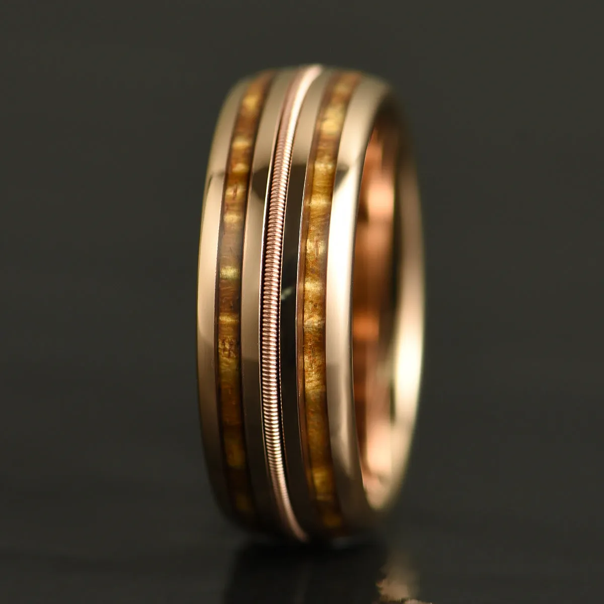The Hawaiian Ring - Hawaiian Koa Wood & Antler Rose Tungsten  Wedding Band 6MM