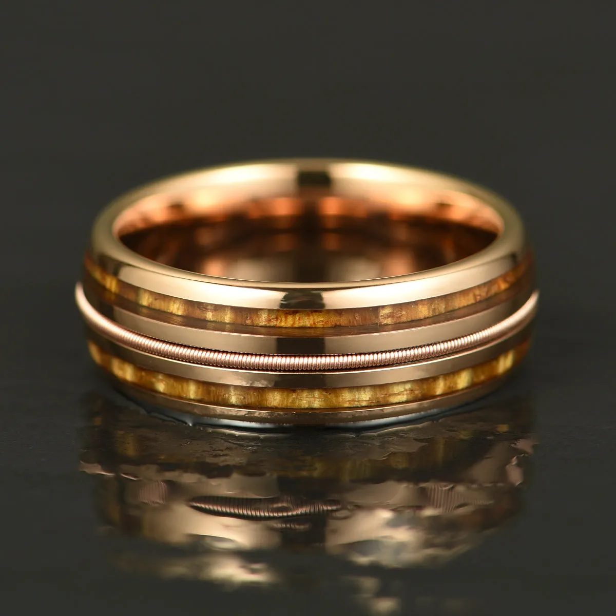 The Hawaiian Ring - Hawaiian Koa Wood & Antler Rose Tungsten  Wedding Band 6MM