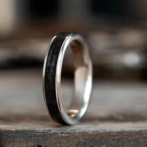 The Helen | Women's Titanium Ring with Whiskey Barrel Wood Inlay