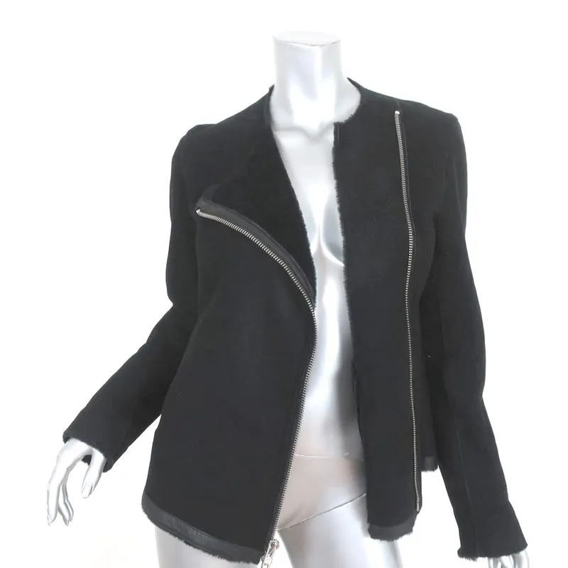 Theory Shearling Jacket Gabrelle Black Suede Size Small