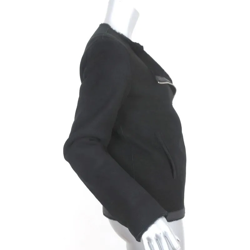 Theory Shearling Jacket Gabrelle Black Suede Size Small