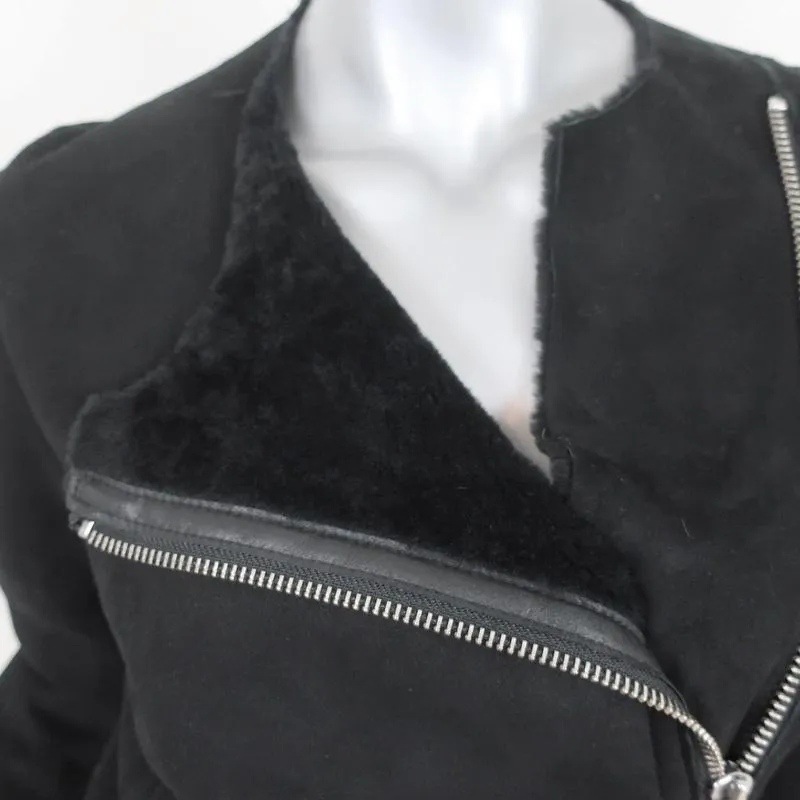 Theory Shearling Jacket Gabrelle Black Suede Size Small