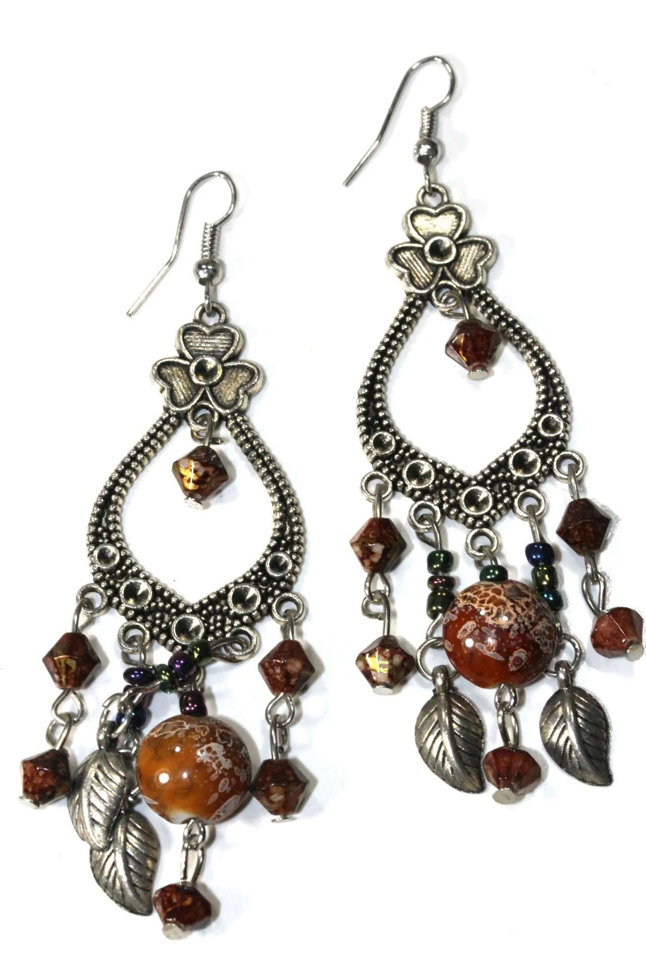 Three Petal & Shamrock Marbled Beads Dangler Earrings