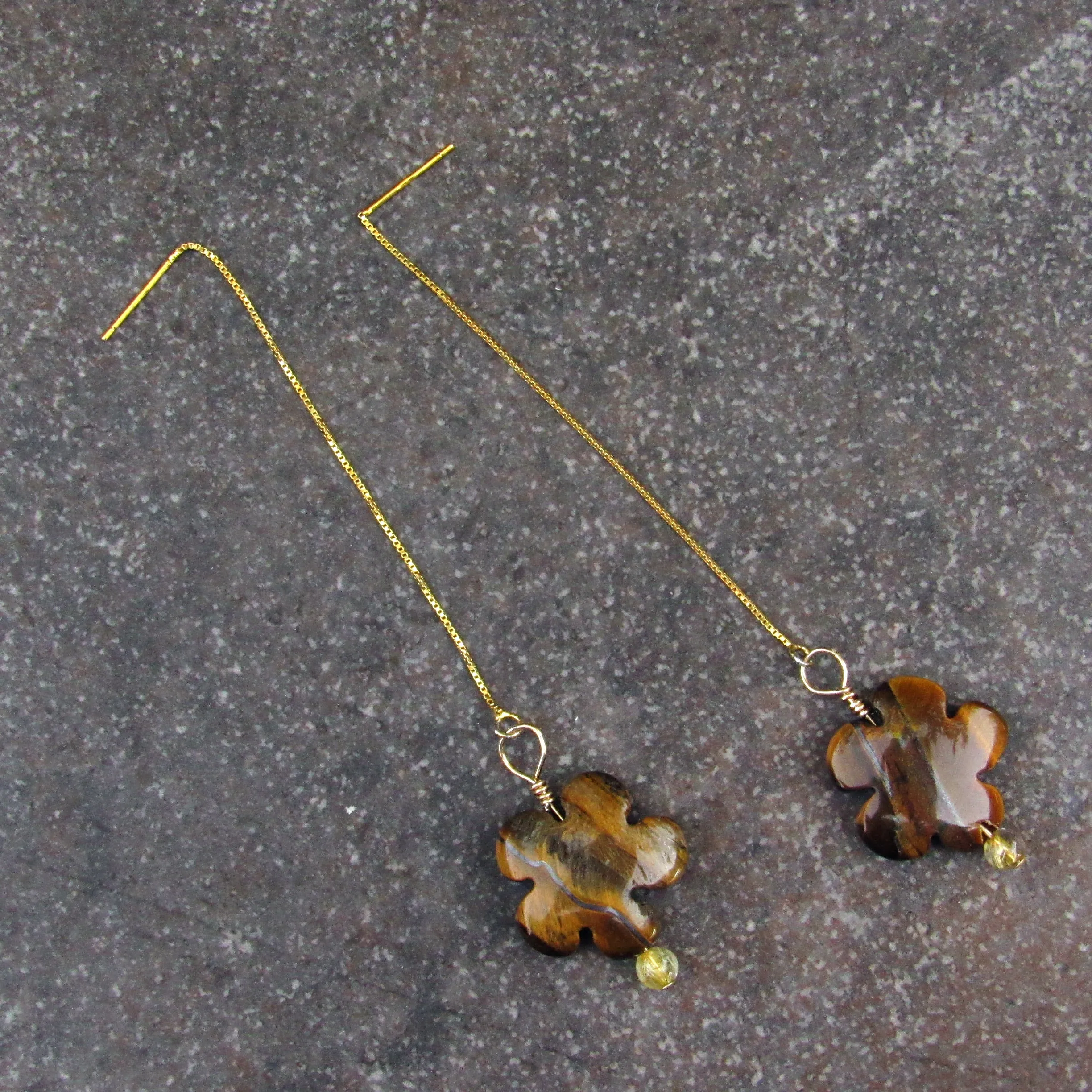 Tiger eye, rutile gold hand wrapped with 14 kt Gold vermeil sterling silver