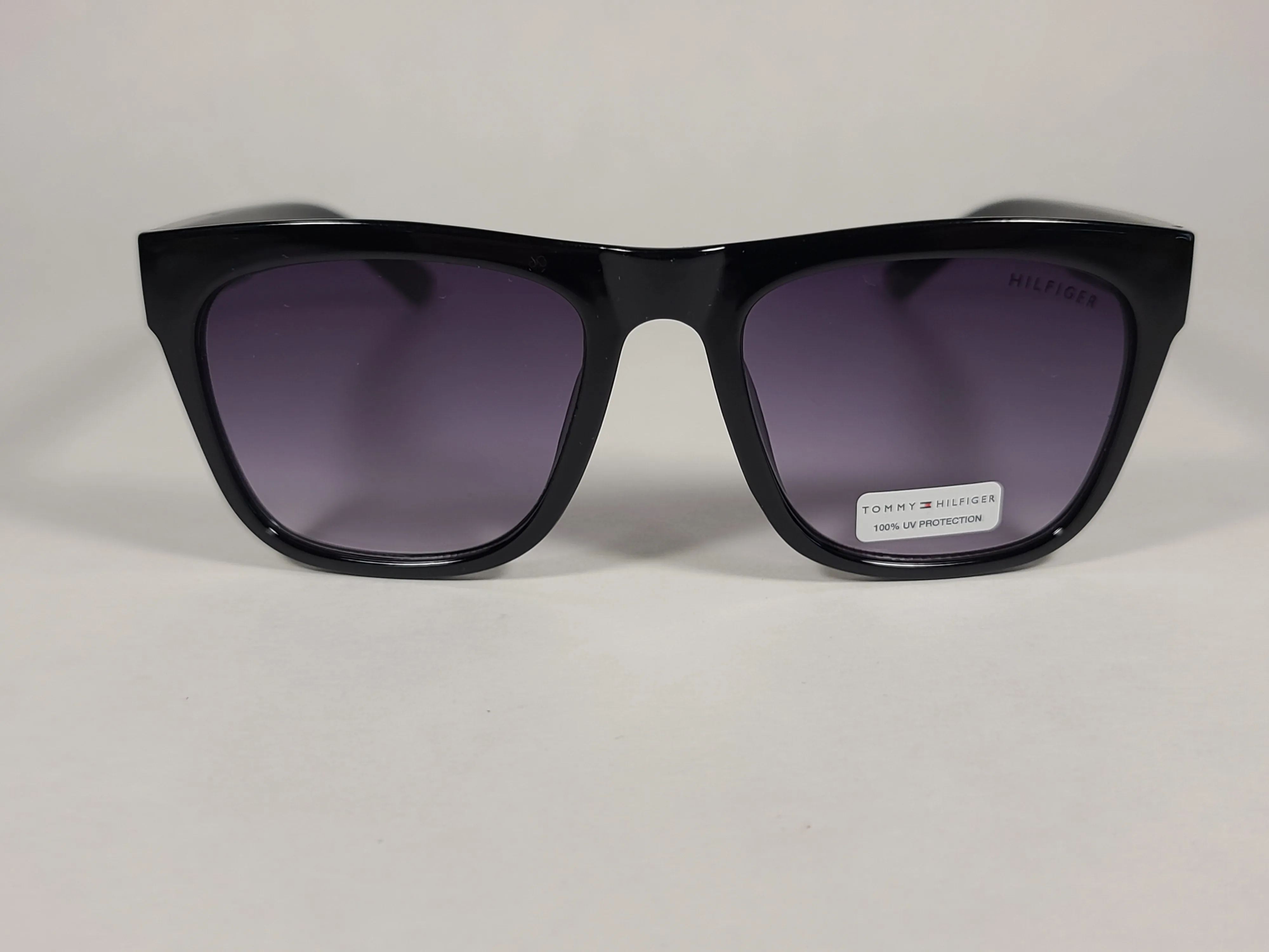 Tommy Hilfiger Kim Squared Sunglasses Shiny Black Frame Smoke Gradient Lens WP OL450