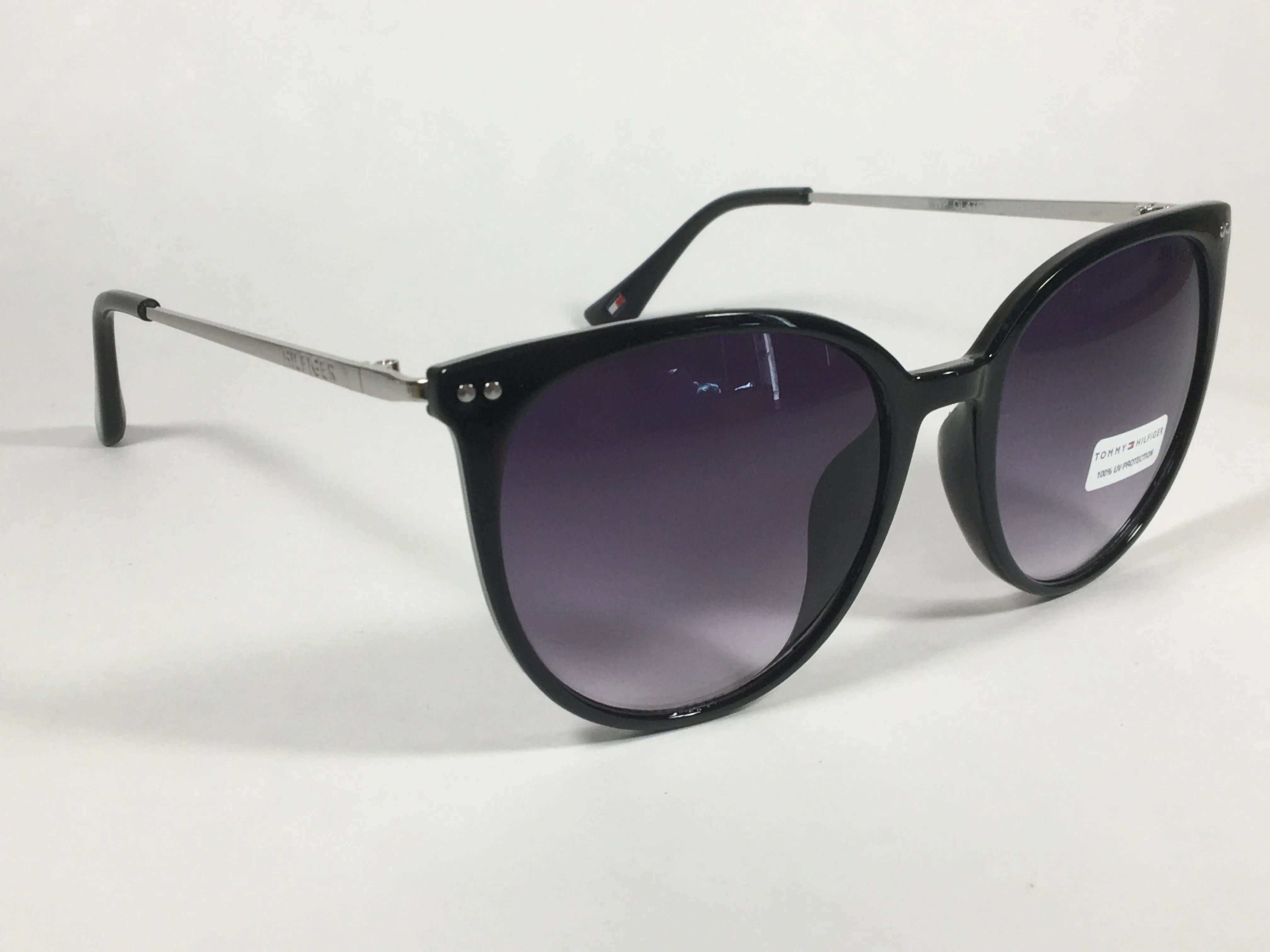 Tommy Hilfiger "Bellatrix" WP OL475 Sunglasses Shiny Black Silver Frame Gray Gradient Lens