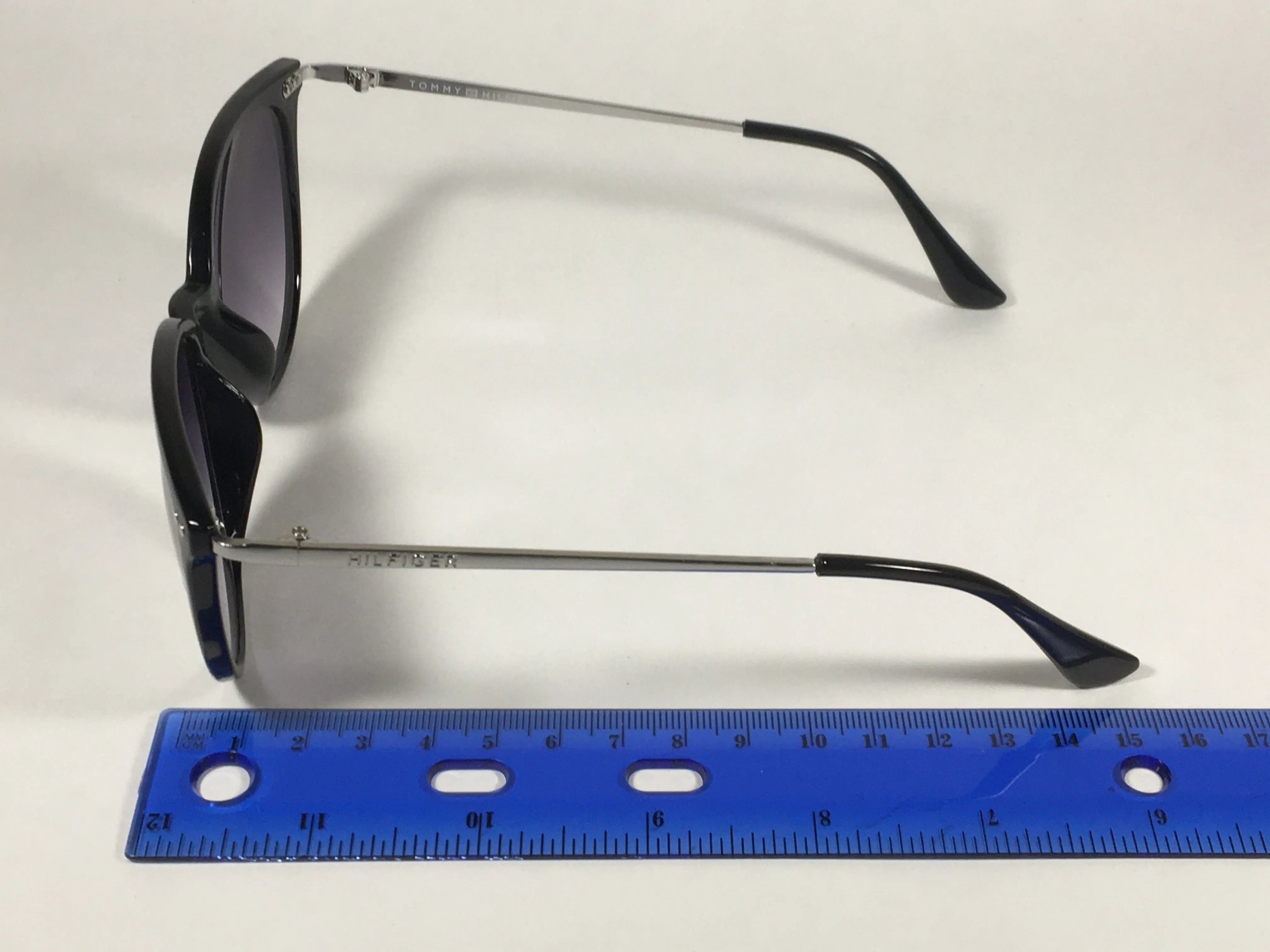 Tommy Hilfiger "Bellatrix" WP OL475 Sunglasses Shiny Black Silver Frame Gray Gradient Lens