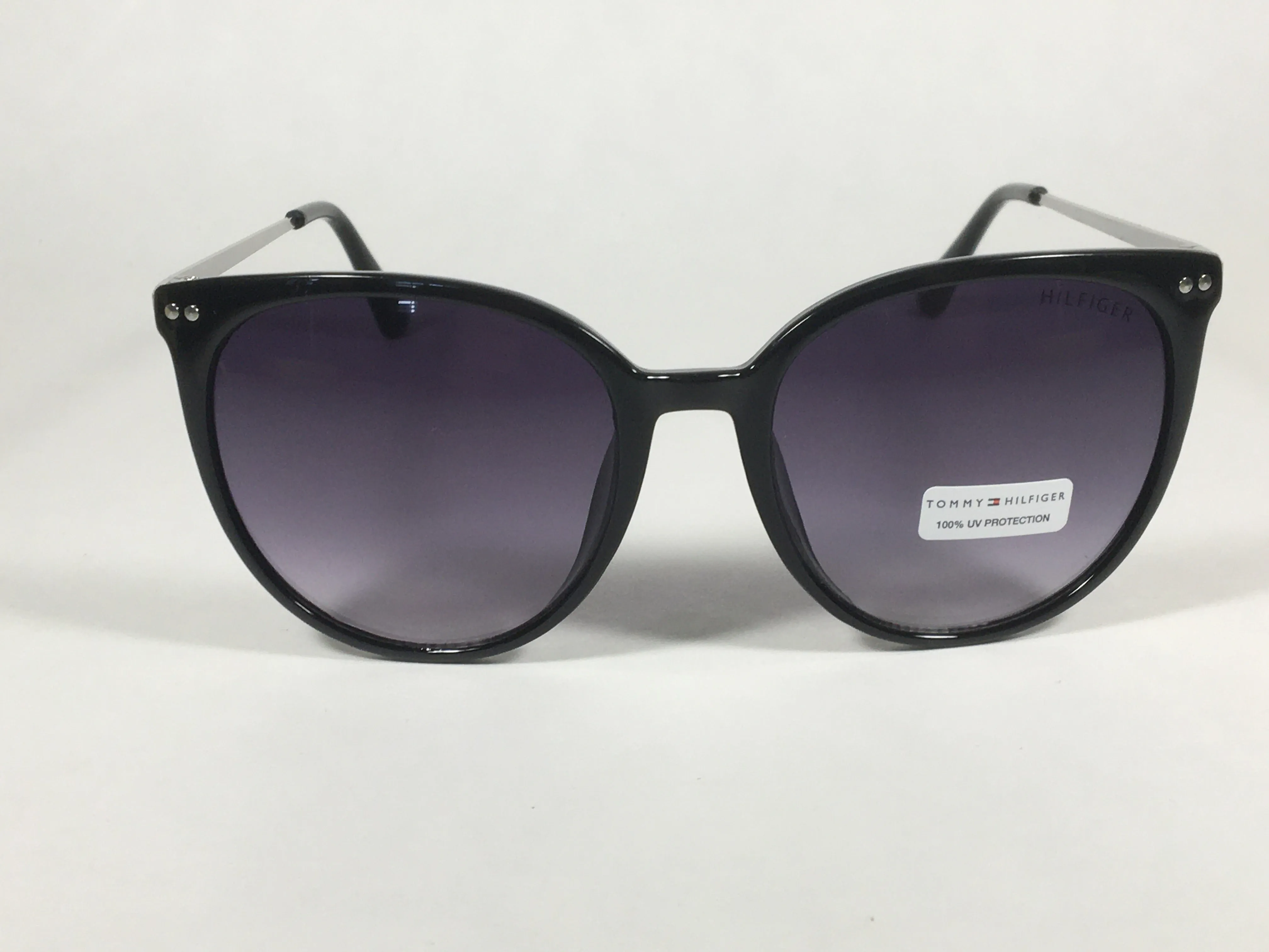 Tommy Hilfiger "Bellatrix" WP OL475 Sunglasses Shiny Black Silver Frame Gray Gradient Lens