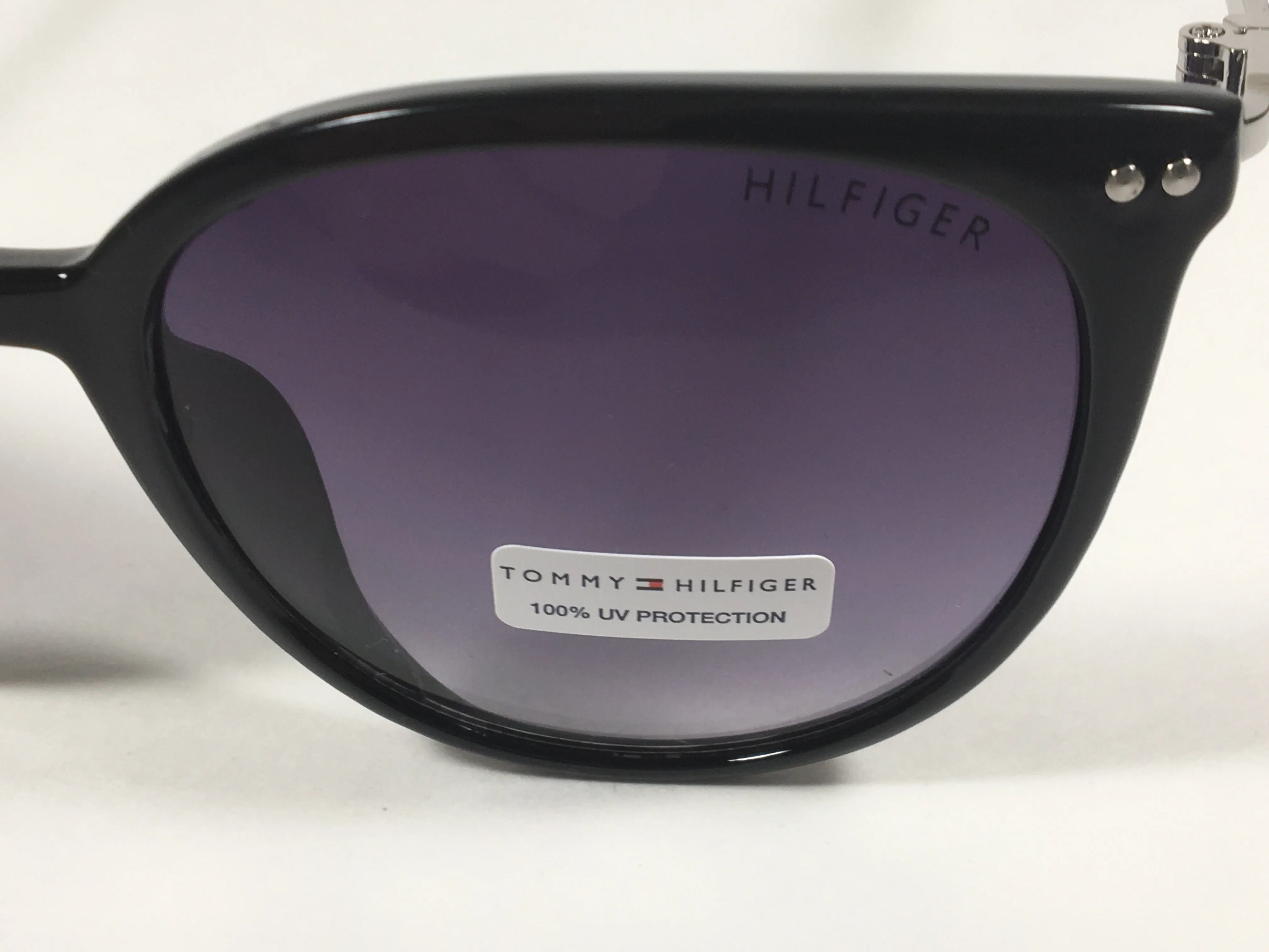 Tommy Hilfiger "Bellatrix" WP OL475 Sunglasses Shiny Black Silver Frame Gray Gradient Lens