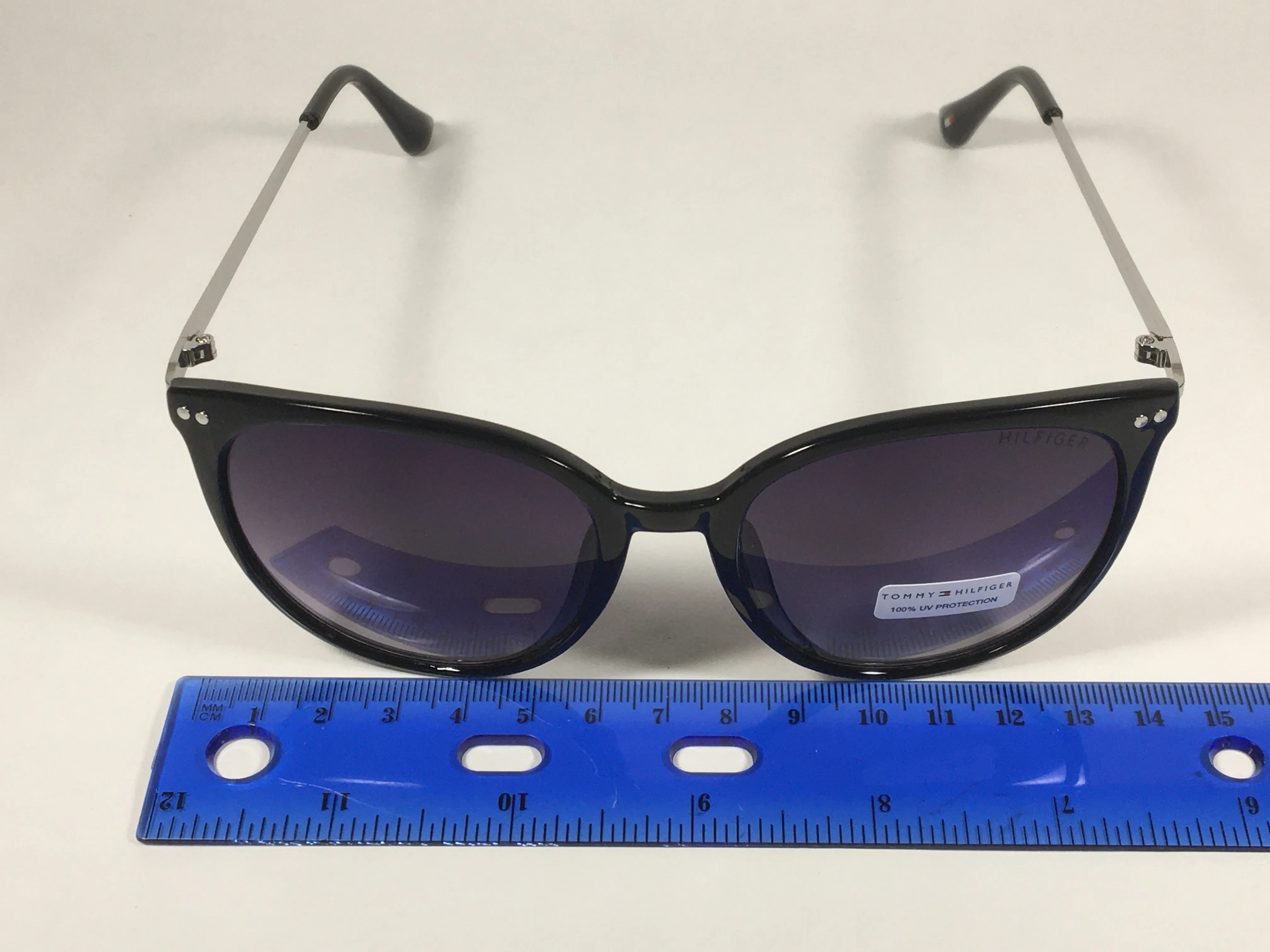 Tommy Hilfiger "Bellatrix" WP OL475 Sunglasses Shiny Black Silver Frame Gray Gradient Lens