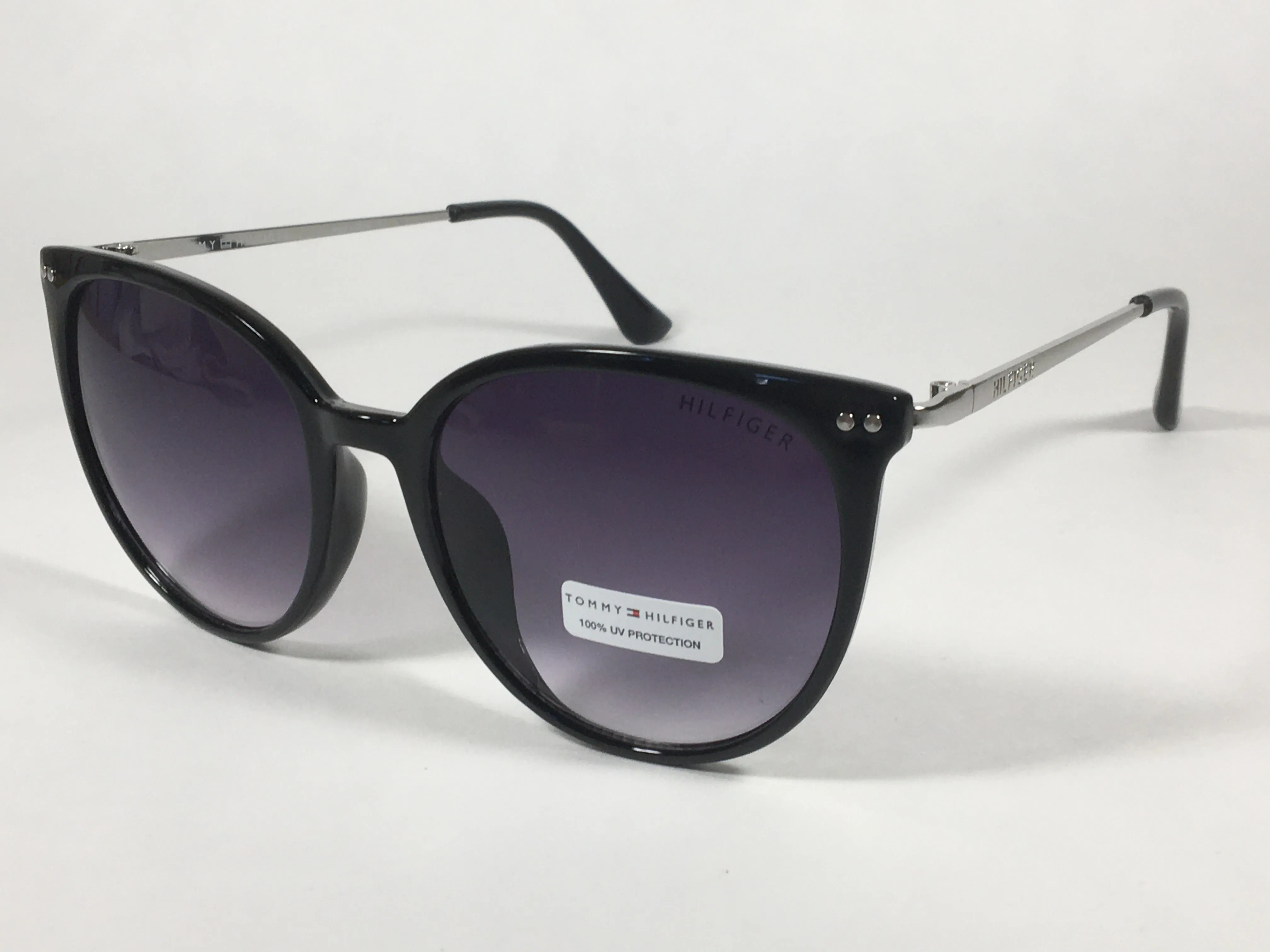 Tommy Hilfiger "Bellatrix" WP OL475 Sunglasses Shiny Black Silver Frame Gray Gradient Lens