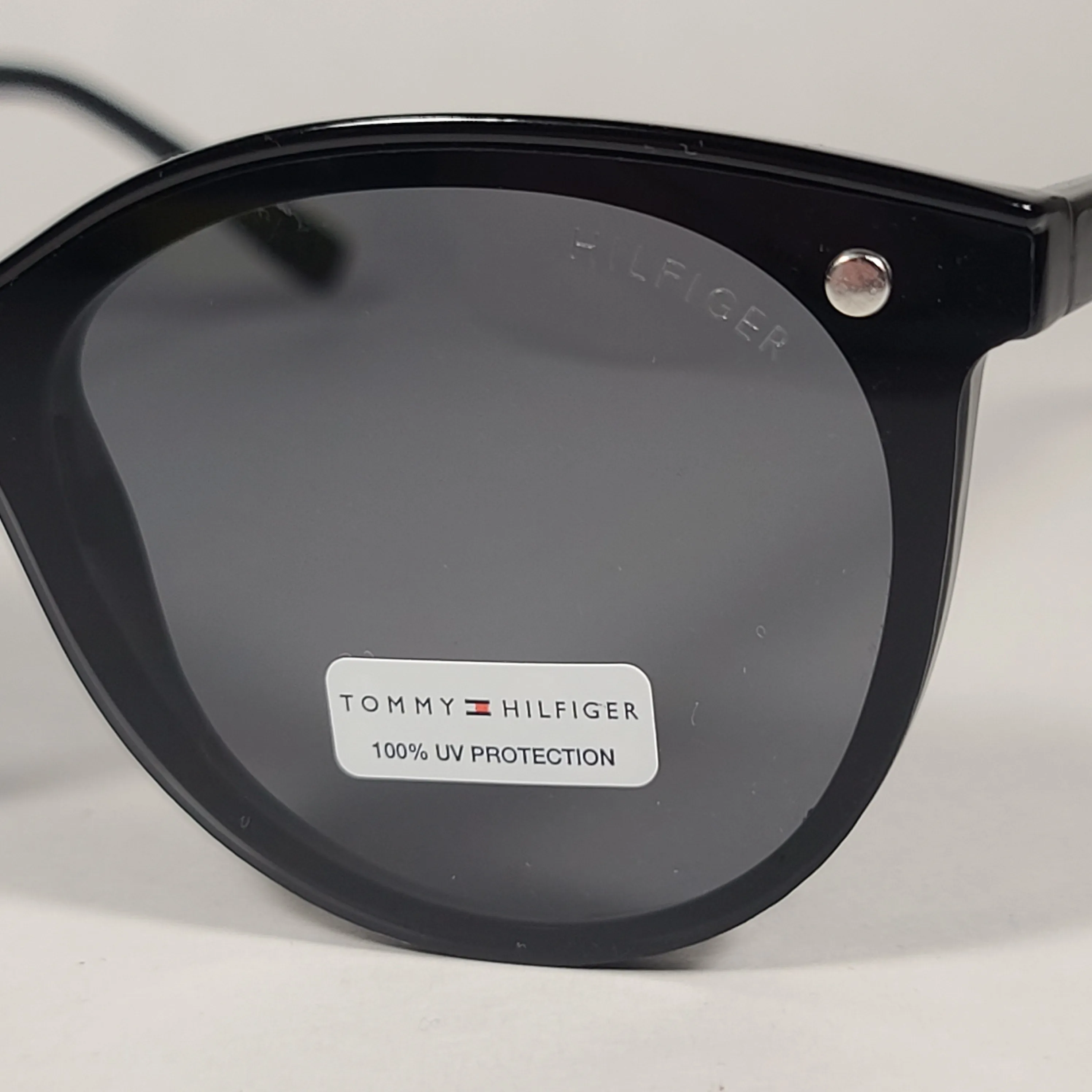 Tommy Hilfiger Reese Rimless Round Sunglasses Shiny Black Gray Single Lens REESE WP OL530