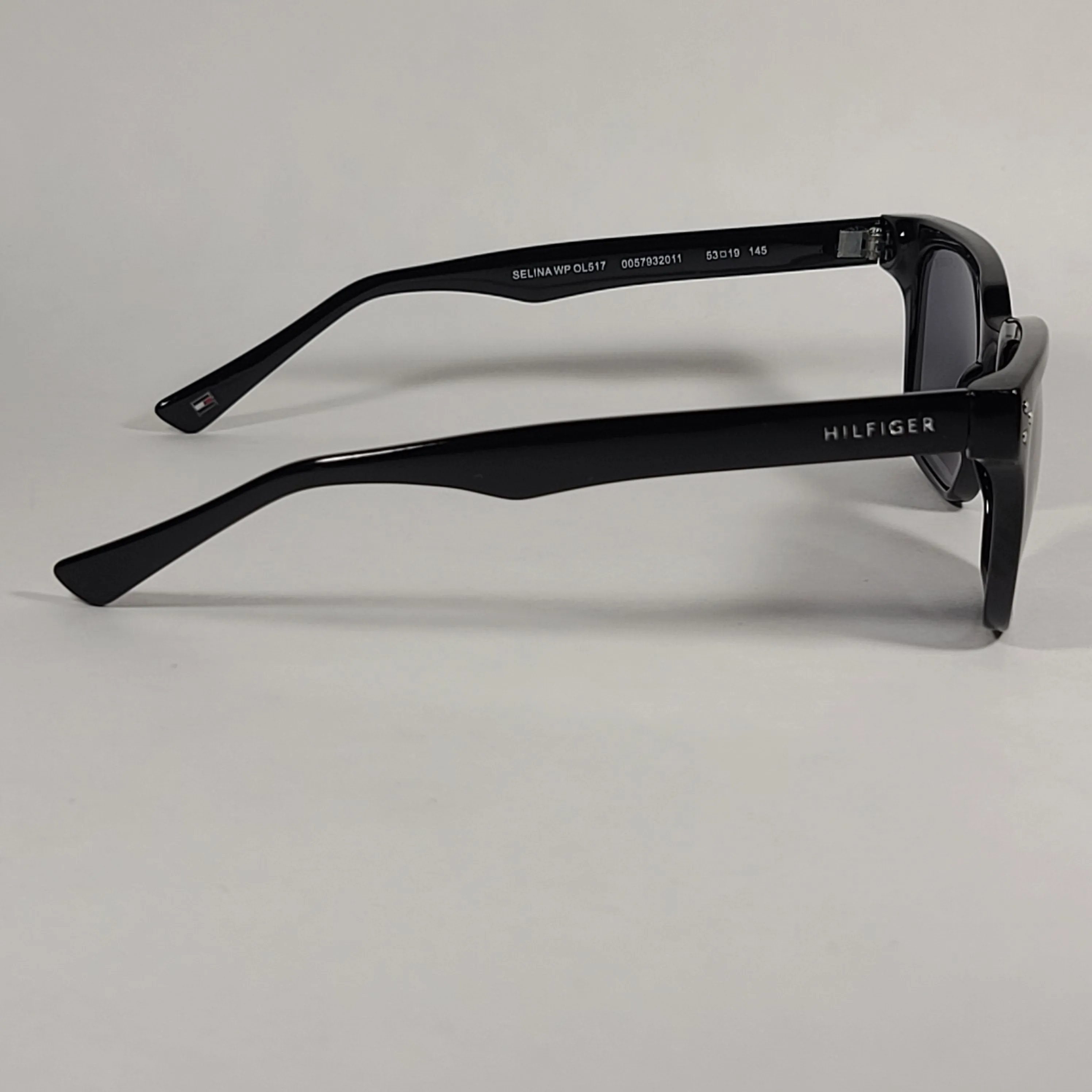 Tommy Hilfiger Selina Rectangle Sunglasses Shiny Black Frame Gray Mono Lens SELINA WP OL517