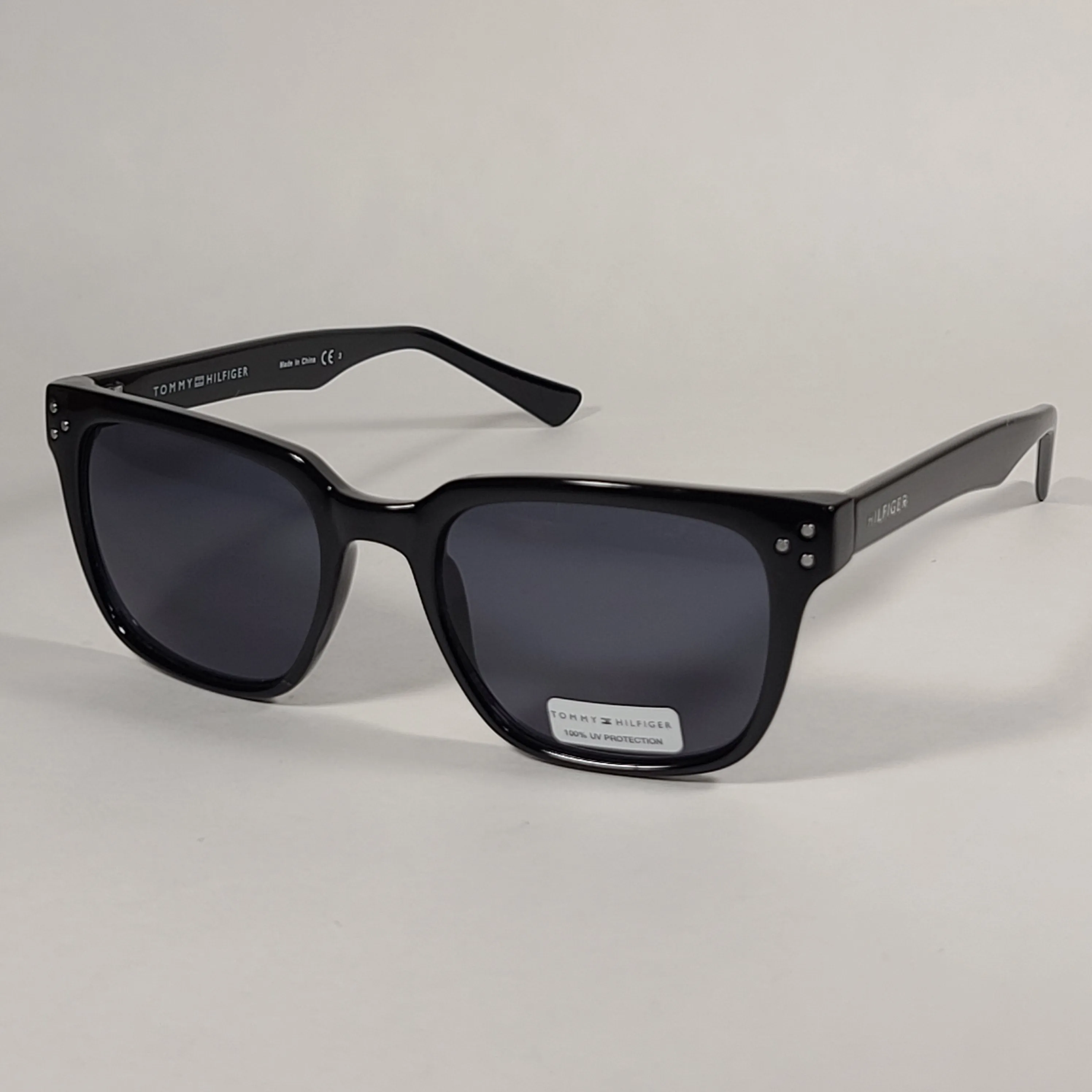 Tommy Hilfiger Selina Rectangle Sunglasses Shiny Black Frame Gray Mono Lens SELINA WP OL517
