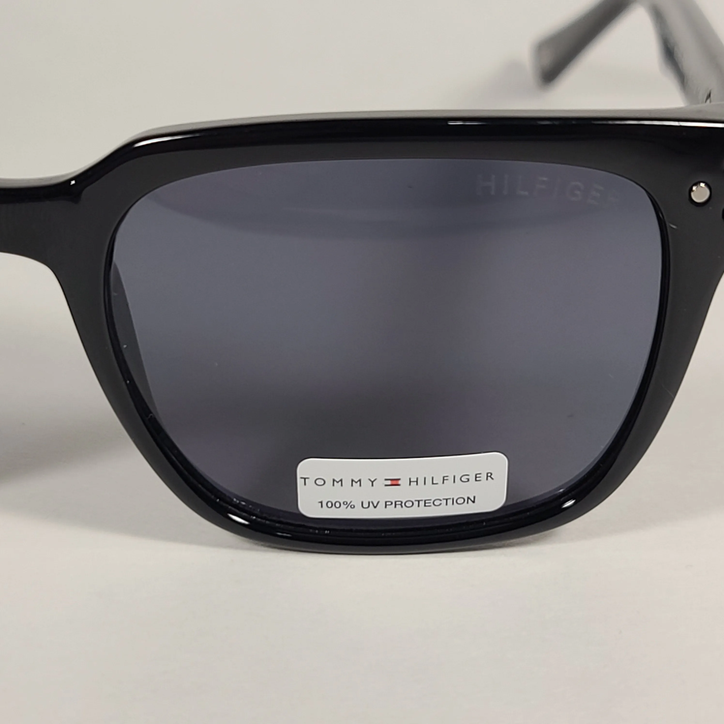 Tommy Hilfiger Selina Rectangle Sunglasses Shiny Black Frame Gray Mono Lens SELINA WP OL517