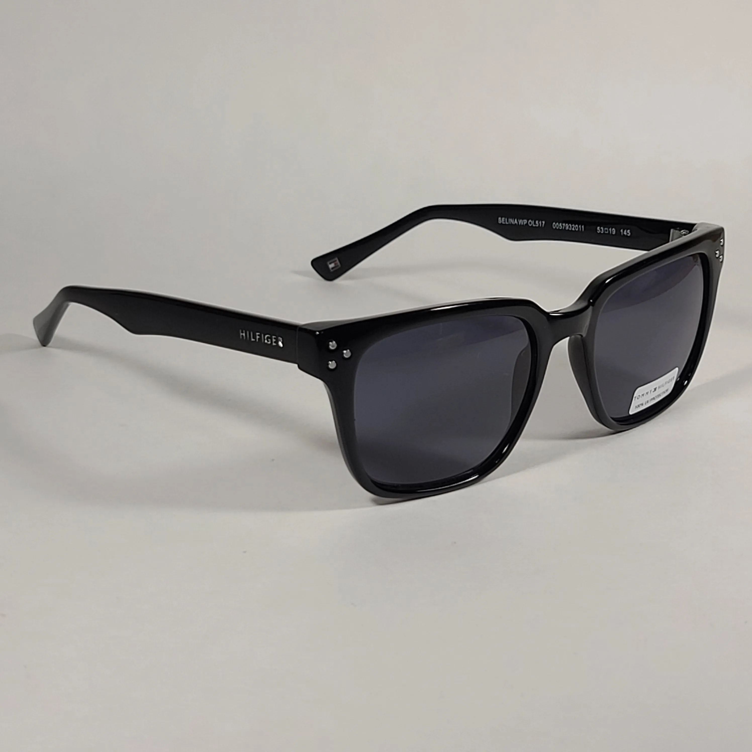 Tommy Hilfiger Selina Rectangle Sunglasses Shiny Black Frame Gray Mono Lens SELINA WP OL517