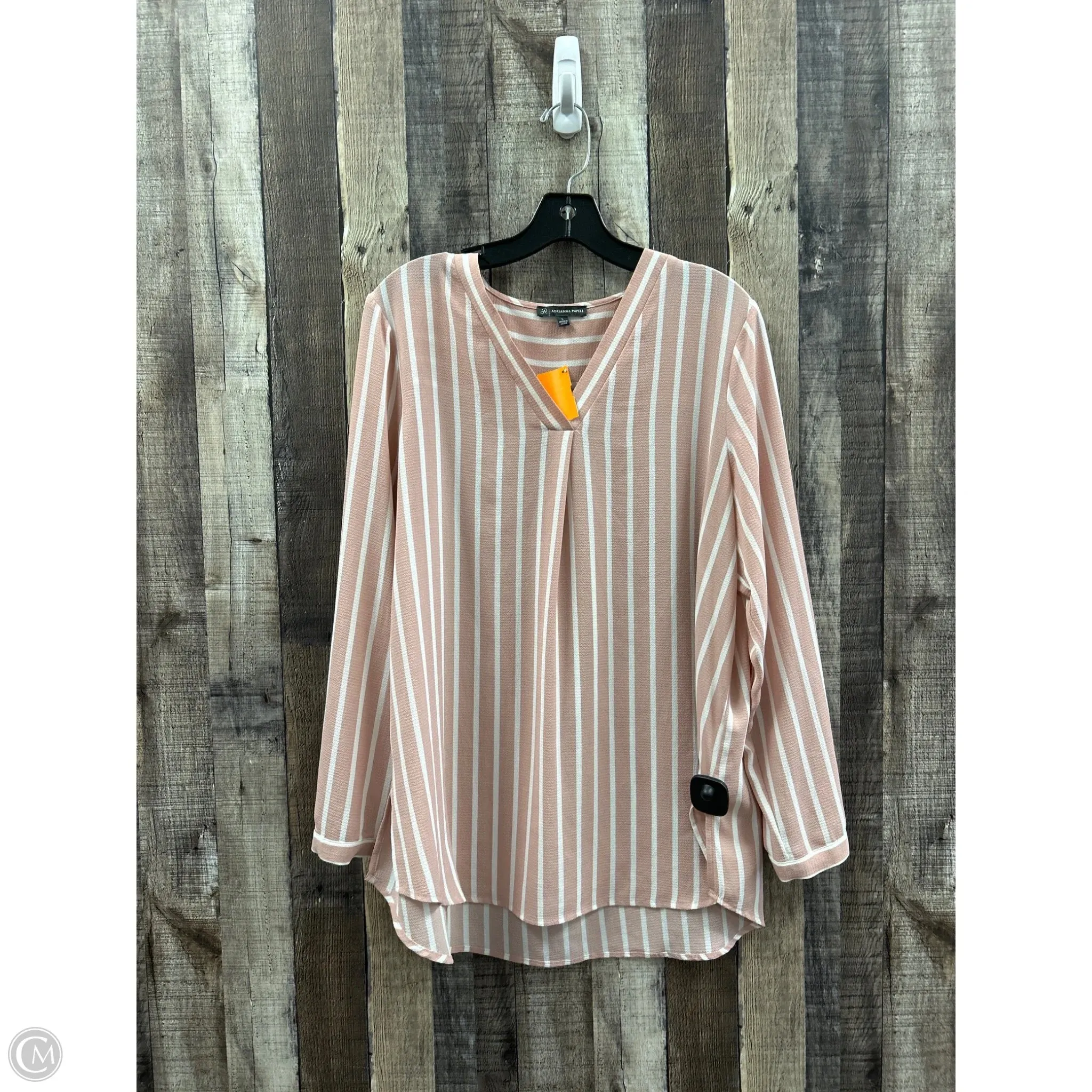 Top Long Sleeve By Adrianna Papell In Pink & White, Size: L
