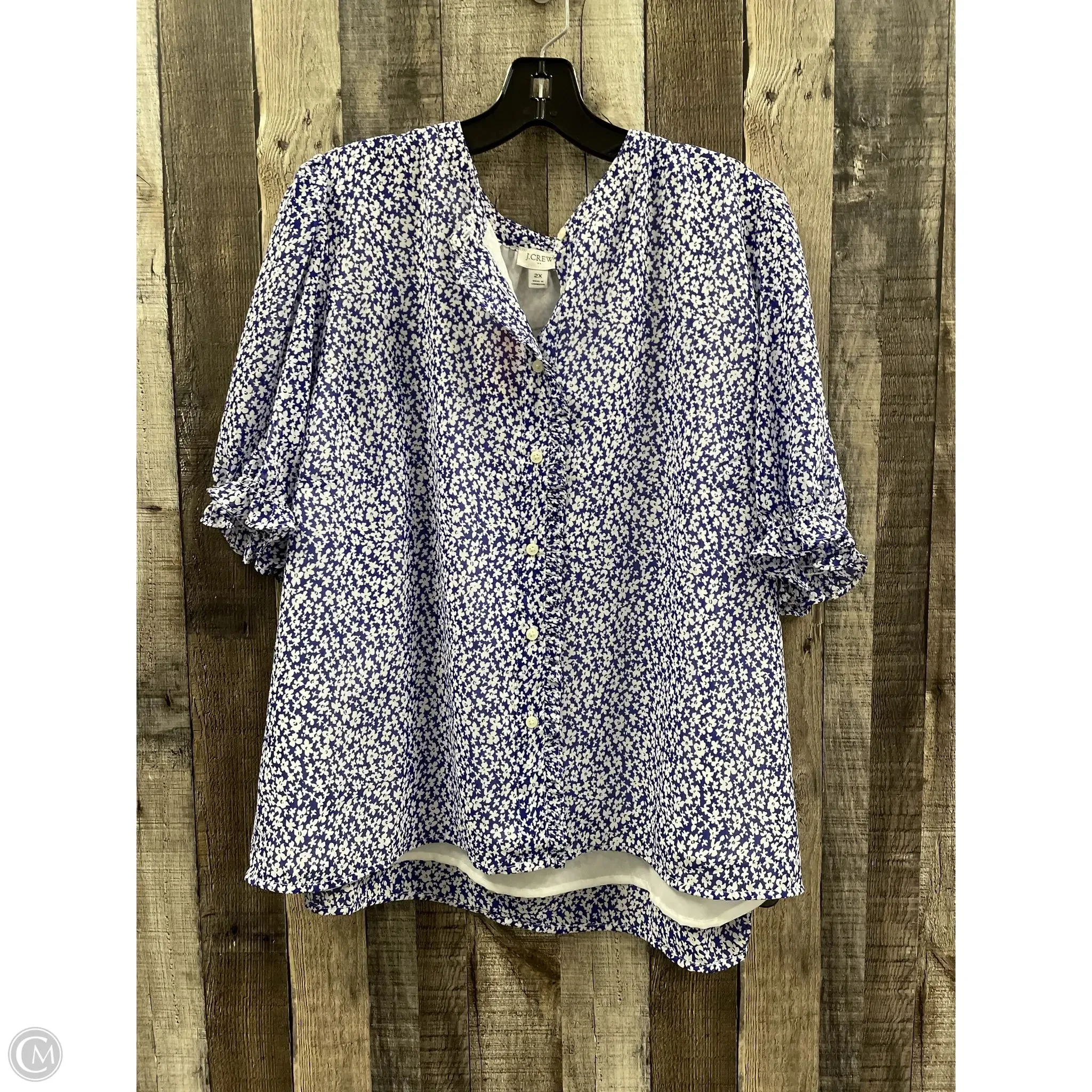 Top Short Sleeve By J. Crew In Blue & White, Size: 2x