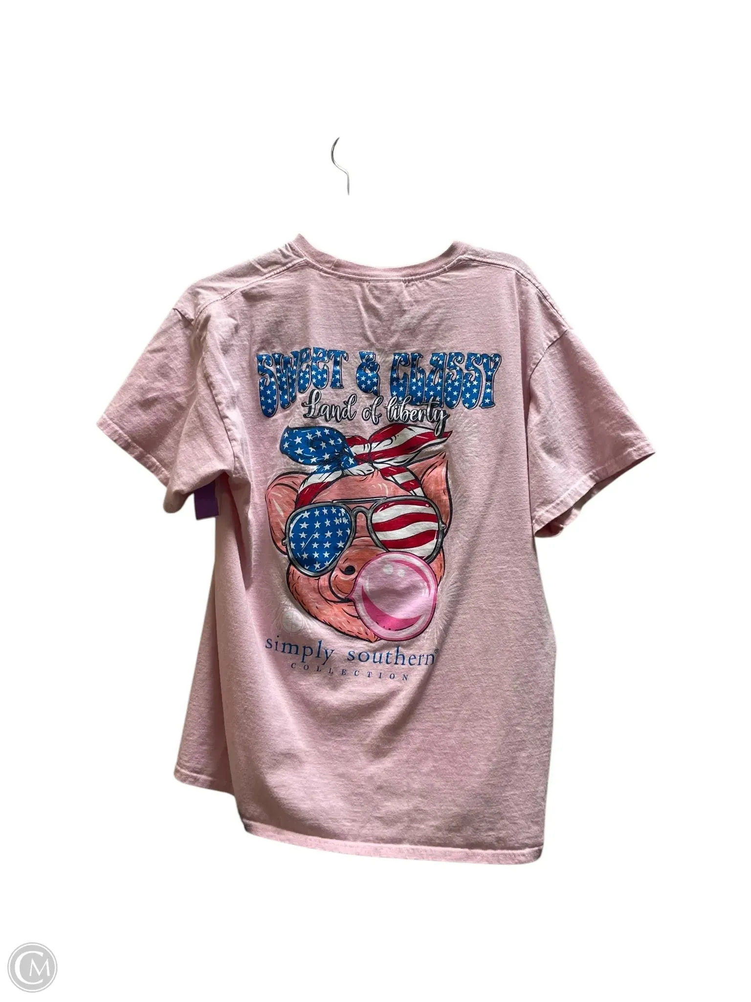 Top Short Sleeve By Simply Southern In Pink, Size: L