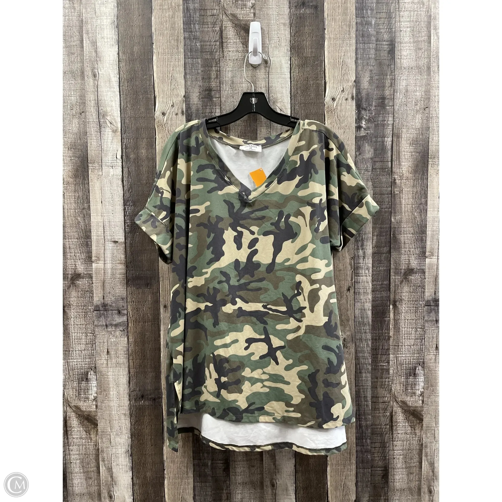 Top Short Sleeve By Zenana Outfitters In Camouflage Print, Size: 1x